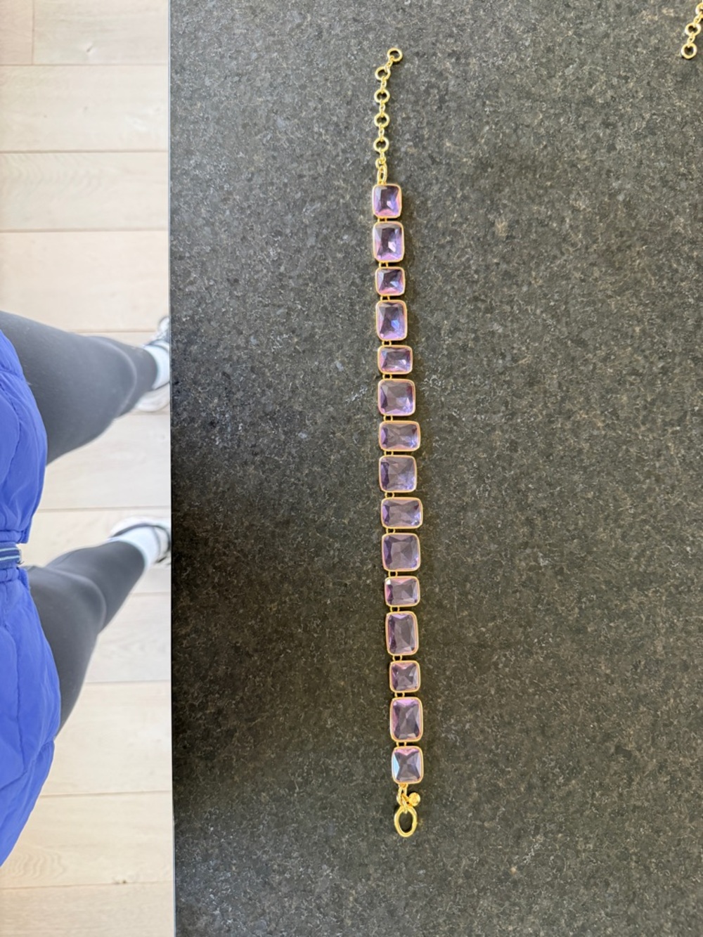 J Crew Gold Necklace with Purple Square Gemstones